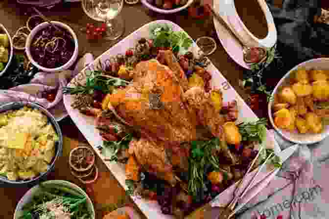 A Table Set For A Christmas Dinner, With A Roast Turkey, Mashed Potatoes, And Other Festive Dishes. Colonial Williamsburg Christmas: Celebrating Classic Traditions And The Spirit Of The Holiday